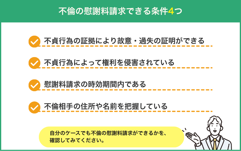 不倫の慰謝料を請求できる条件4つ