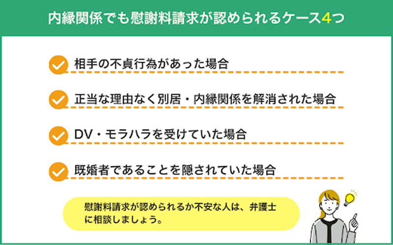 内縁関係でも慰謝料請求が認められるケース4つ